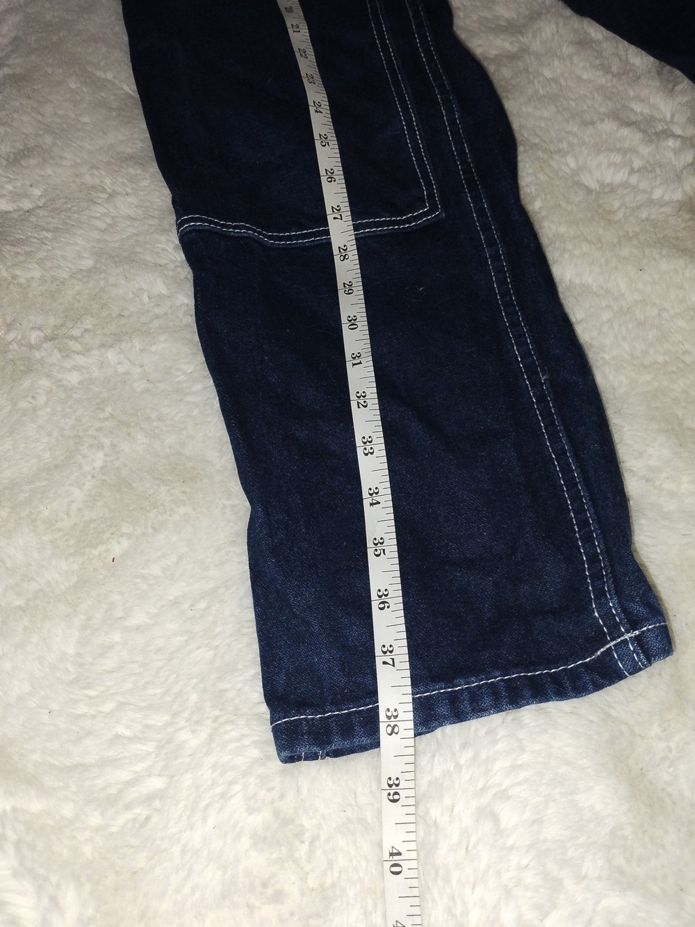 Women's Straight Leg Jeans with Contrast Stitching - Dark Blue - Picture 5 of 6